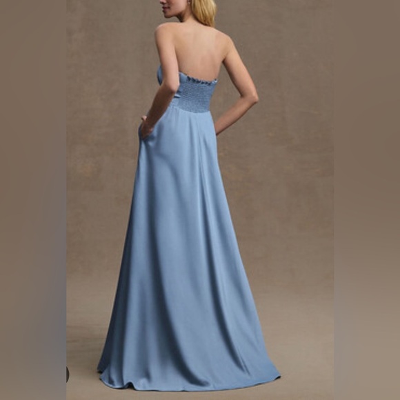 BHLDN Elsie Straight-Neck Satin A-Line Gown in blue size 2 - Picture 3 of 10